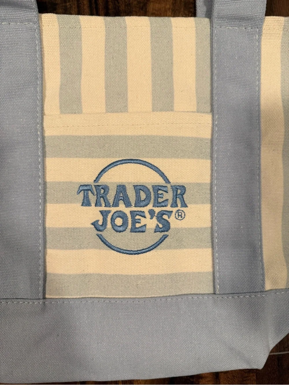 Trader Joe’s Blue and Cream Striped Canvas Mini Tote Bag